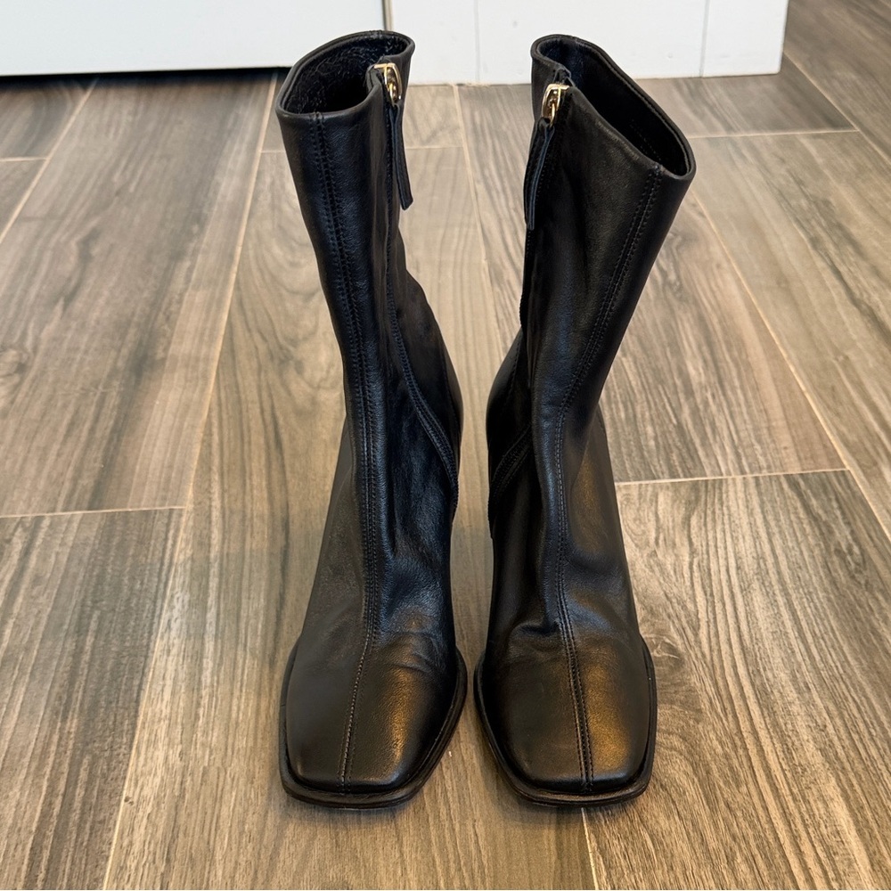 Zara Leather Square Toe Ankle Boots,